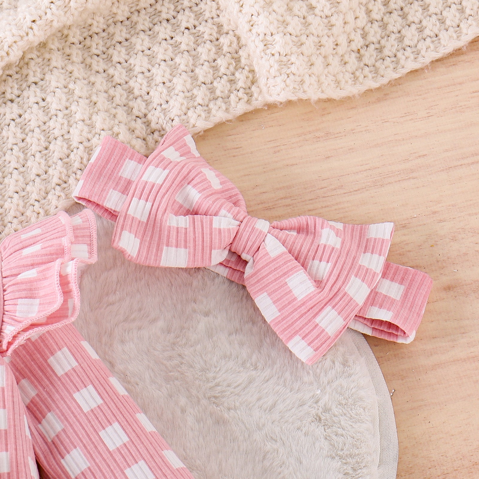 Cute Girl Baby Plaid Long-sleeved Romper