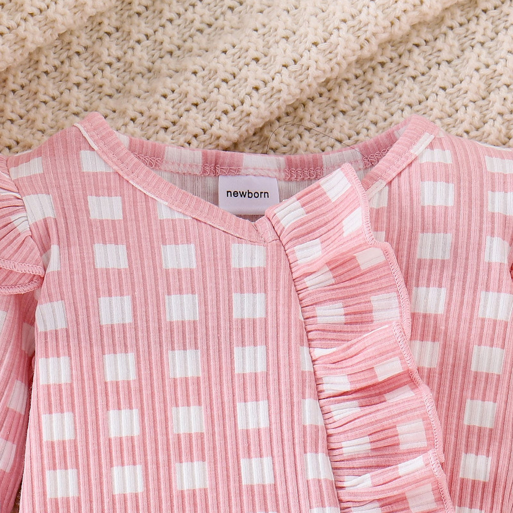 Cute Girl Baby Plaid Long-sleeved Romper