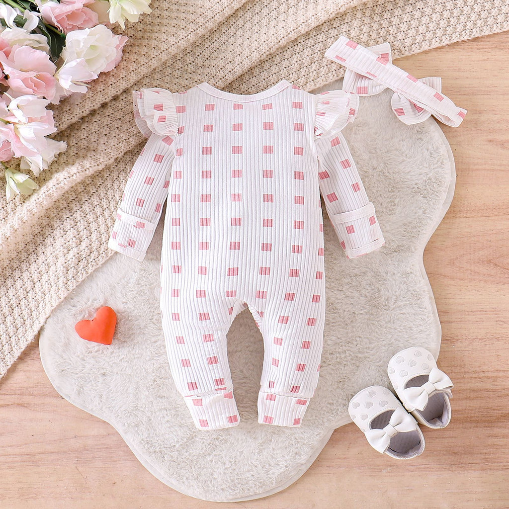 Cute Girl Baby Plaid Long-sleeved Romper