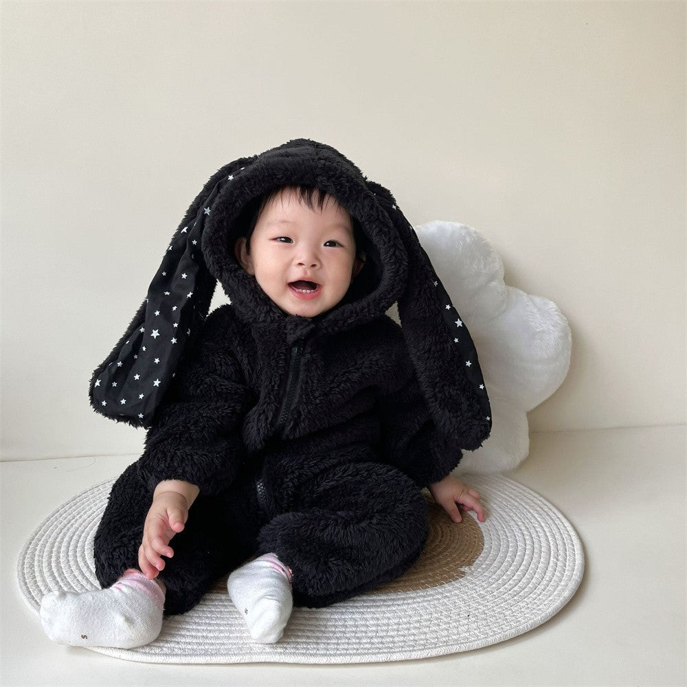Baby Girl Bunny Jumpsuit Lazy Zipper Newborn Hooded Pajamas