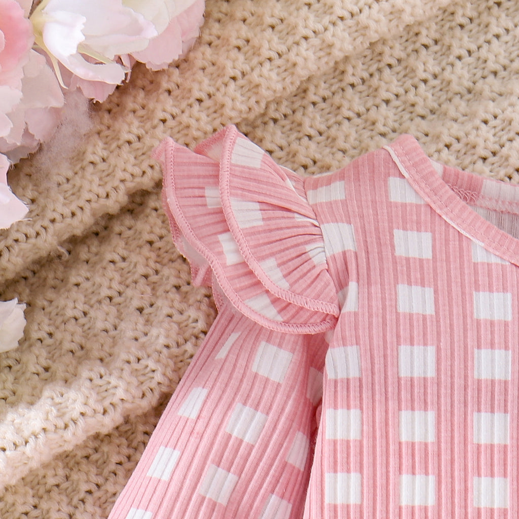 Cute Girl Baby Plaid Long-sleeved Romper
