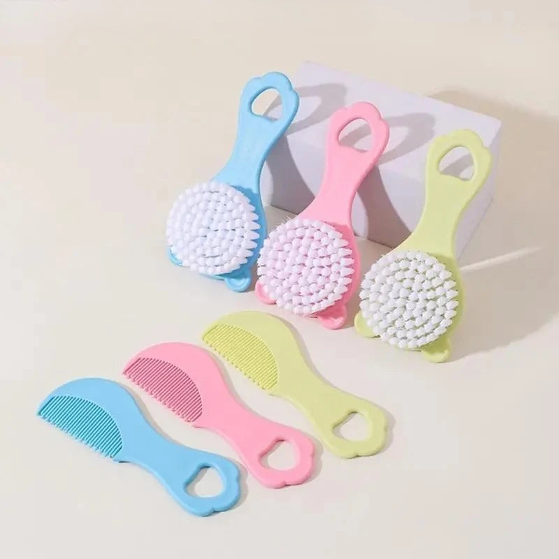 Baby Hair Brush and Comb Set for Newborns Gentle Detangling Soft Bristles Cradle Cap Care Cartoon Bear Design Kids Travel