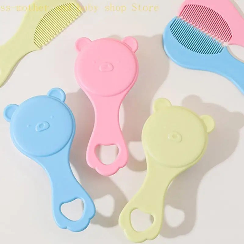 Baby Hair Brush and Comb Set for Newborns Gentle Detangling Soft Bristles Cradle Cap Care Cartoon Bear Design Kids Travel