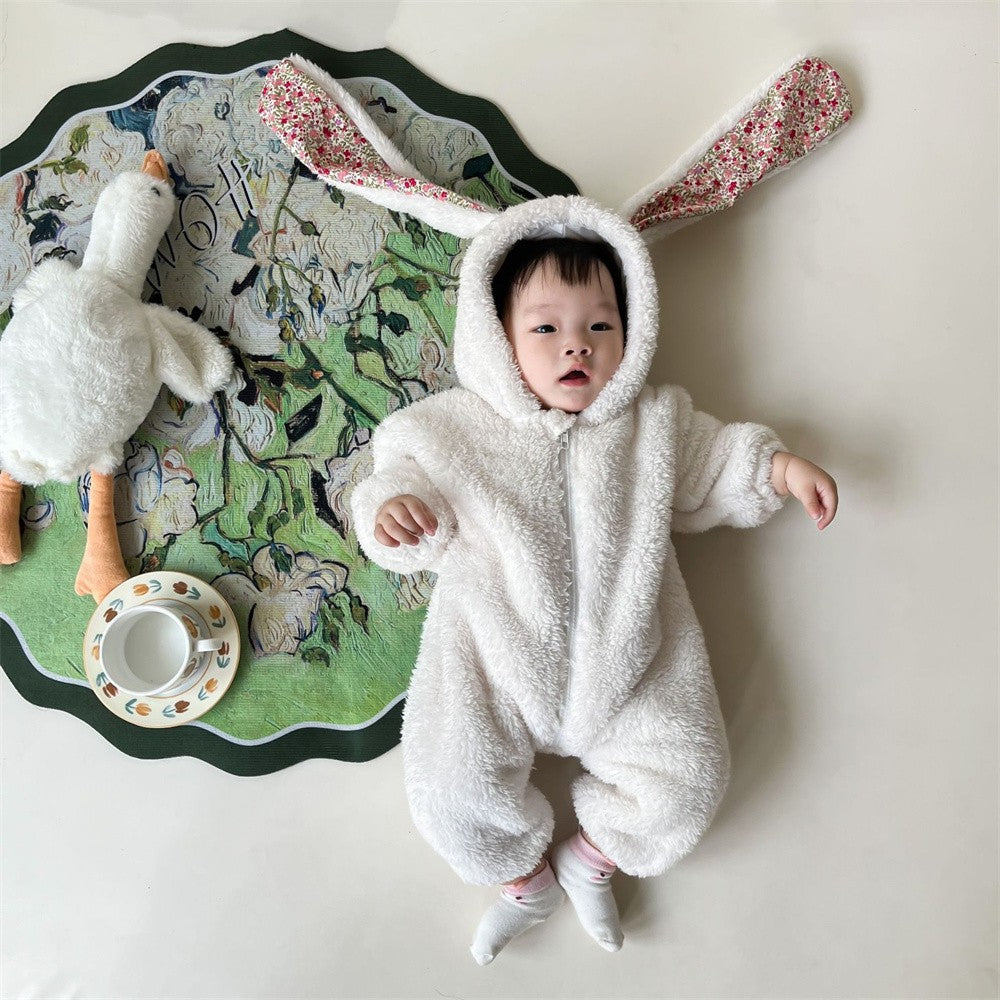 Baby Girl Bunny Jumpsuit Lazy Zipper Newborn Hooded Pajamas