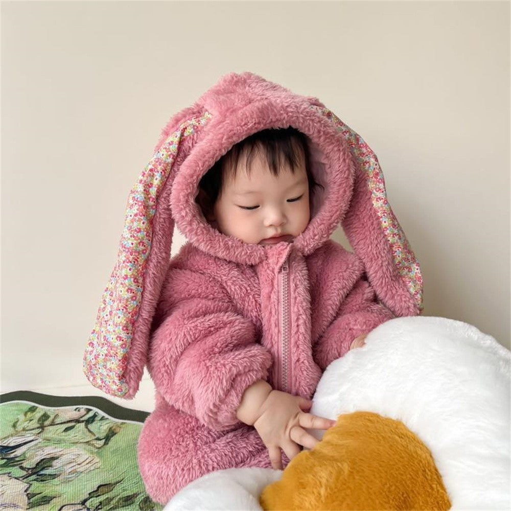 Baby Girl Bunny Jumpsuit Lazy Zipper Newborn Hooded Pajamas